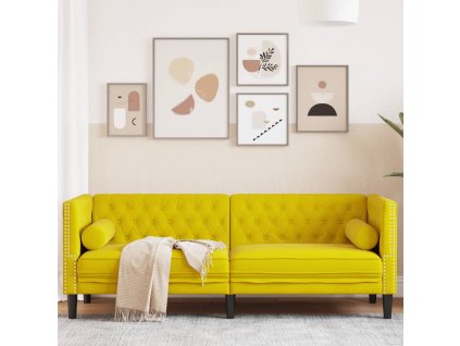 vidaXL Pohovka Chesterfield s podhlavníky 3místná žlutá samet