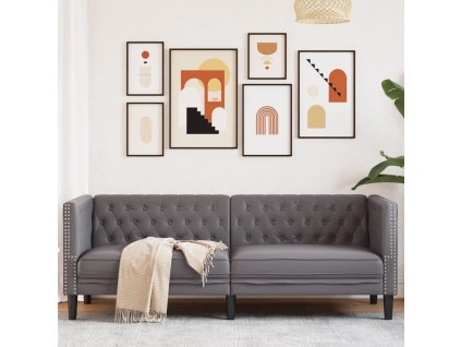 vidaXL Pohovka Chesterfield 3místná šedá umělá kůže