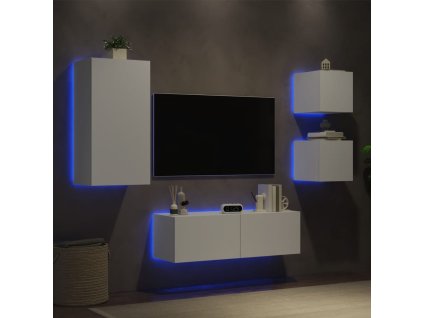 vidaXL 4dílná obývací stěna s LED osvětlením bílá