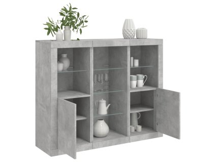 vidaXL Příborníky s LED osvětlením 3 ks betonově šedé kompozitní dřevo