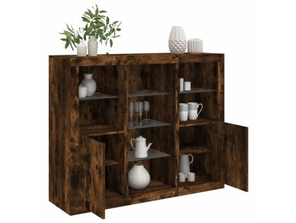 vidaXL Příborníky s LED osvětlením 3 ks kouřový dub kompozitní dřevo