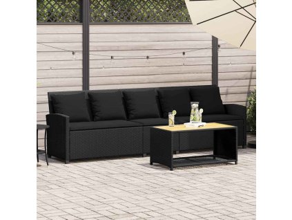 vidaXL Zahradní pohovka 5-místná s polštáři Black Poly Rattan