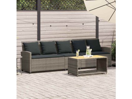 vidaXL Zahradní pohovka 5-místná s polštáři šedá polyratan