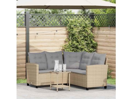 vidaXL Zahradní pohovka se stolem&Polštáře ve tvaru L Béžový polyratan