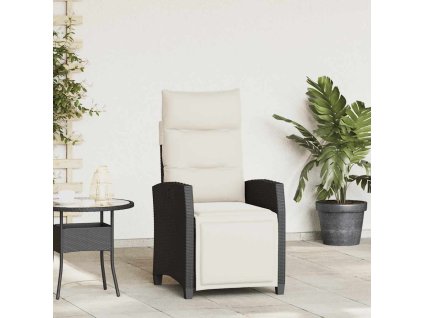 vidaXL Polohovatelné zahradní křeslo s bočním stolkem černý polyratan