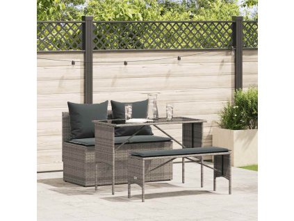 vidaXL 3dílný zahradní jídelní set s poduškami šedý polyratan