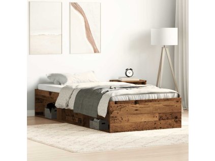 vidaXL Rám postele bez matrace Staré dřevo 75x190 cm Technické dřevo