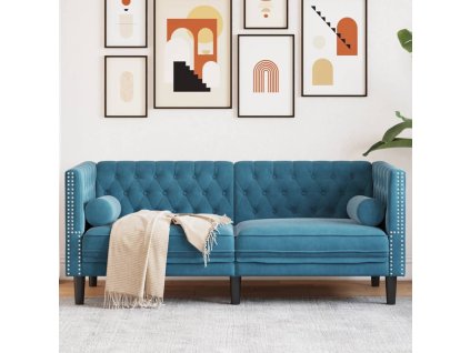 vidaXL Pohovka Chesterfield s podhlavníky 2místná modrá samet