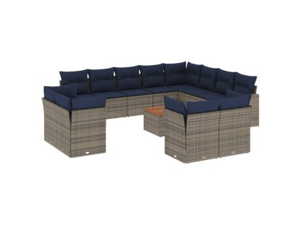 vidaXL 13dílná zahradní sedací souprava s poduškami šedá polyratan