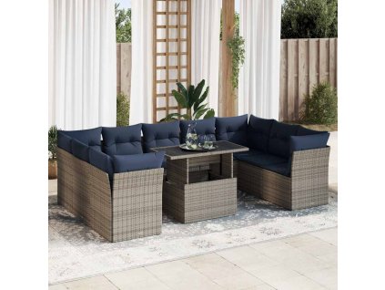 vidaXL 10dílná zahradní sestava s poduškami šedá polyratan akácie