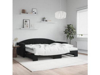 vidaXL Válenda s přistýlkou a matracemi černá 90 x 190 cm samet