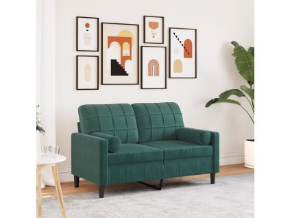 vidaXL 2místná pohovka s polštáři tmavě zelená 120 cm samet