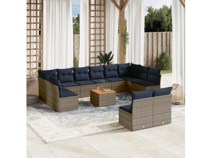 vidaXL 13dílná zahradní sedací souprava s poduškami šedá polyratan