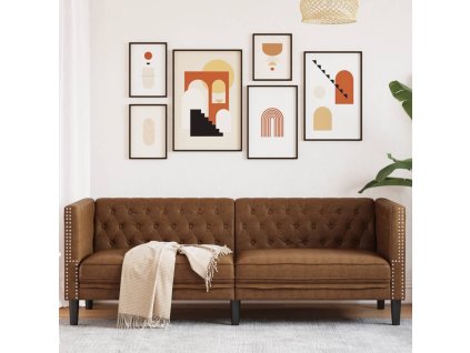 vidaXL Pohovka Chesterfield 3místná hnědá umělá semišová kůže