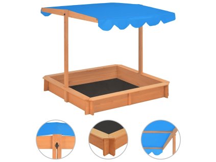 vidaXL Pískoviště s nastavitelnou stříškou jedlové dřevo 115x115x115cm