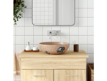 vidaXL Umyvadlo na desku hnědé a modré kulaté Φ 41 x 14 cm keramika