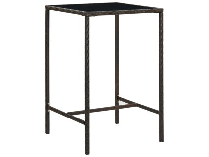 vidaXL Zahradní barový stůl hnědý 70 x 70 x 110 cm polyratan a sklo