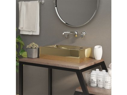 vidaXL Umyvadlo s přepadem zlaté 49 x 25 x 15 cm keramika