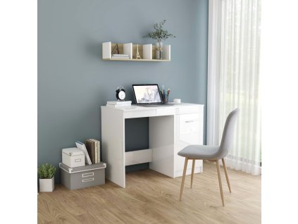 vidaXL Psací stůl bílý s vysokým leskem 100x50x76 cm kompozitní dřevo