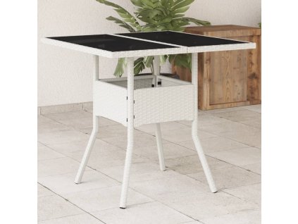 vidaXL Zahradní stůl se skleněnou deskou bílý 80x80x75 cm polyratan