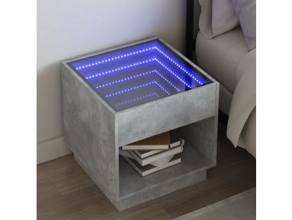 vidaXL Noční stolek s Infinity LED betonově šedý 50 x 50 x 50 cm
