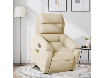 vidaXL Zvedací masážní polohovací křeslo krémové textil