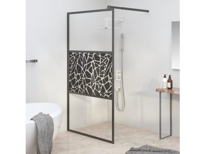 vidaXL Zástěna do průchozí sprchy 115x195cm ESG / kamenný design černá