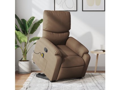 vidaXL Zvedací masážní polohovací křeslo hnědé textil