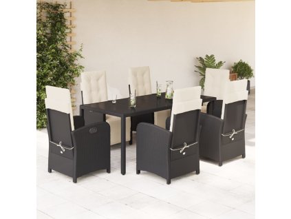 vidaXL 7dílný zahradní jídelní set s poduškami černý polyratan