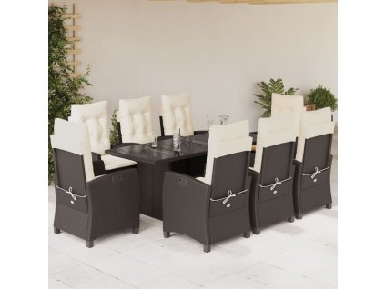 vidaXL 9dílný zahradní jídelní set s poduškami hnědý polyratan