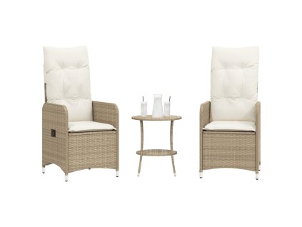 vidaXL Polohovací zahradní křesla 2 ks se stolkem béžová polyratan