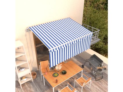 vidaXL Automatická zatahovací markýza s roletou 3,5 x 2,5 m modrobílá