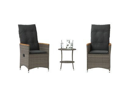 vidaXL 3dílný bistro set s poduškami šedý polyratan