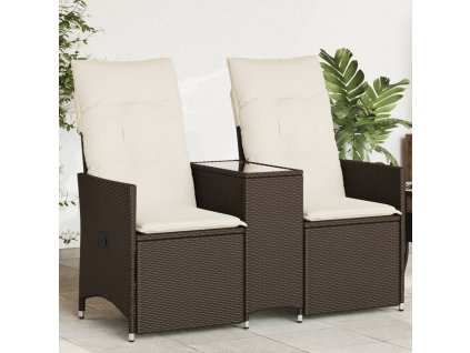 vidaXL Polohovací zahradní pohovka 2místná se stolkem hnědá polyratan