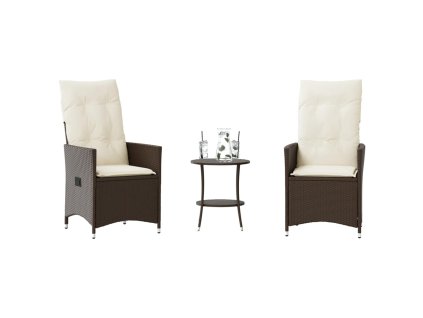 vidaXL 3dílný bistro set s poduškami hnědý polyratan