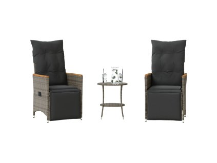 vidaXL 3dílný bistro set s poduškami šedý polyratan