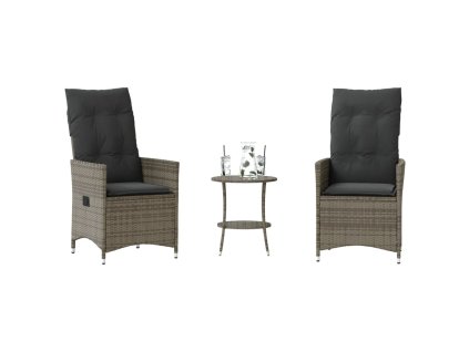 vidaXL 3dílný bistro set s poduškami šedý polyratan