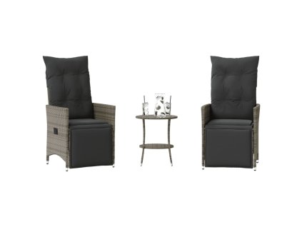 vidaXL 3dílný bistro set s poduškami šedý polyratan