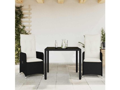 vidaXL 3dílný zahradní bistro set s poduškami černý polyratan