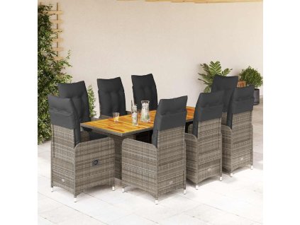 vidaXL 9dílný zahradní bistro set s poduškami šedý polyratan