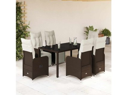 vidaXL 7dílný zahradní bistro set s poduškami hnědý polyratan