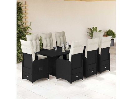 vidaXL 9dílný zahradní bistro set s poduškami černý polyratan