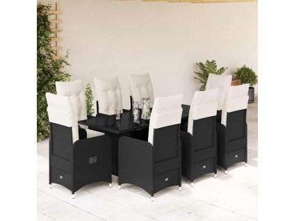 vidaXL 9dílný zahradní bistro set s poduškami černý polyratan