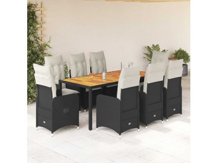 vidaXL 9dílný zahradní bistro set s poduškami černý polyratan