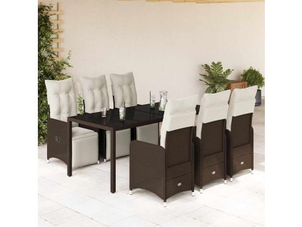 vidaXL 7dílný zahradní bistro set s poduškami hnědý polyratan