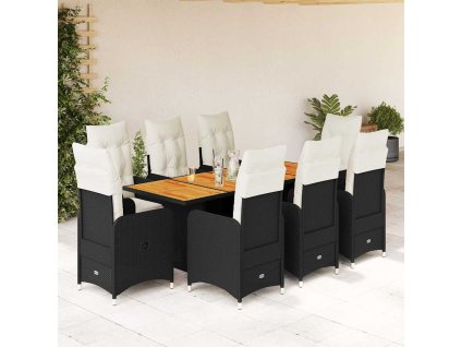 vidaXL 9dílný zahradní bistro set s poduškami černý polyratan