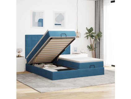 vidaXL Osmanský rám postele s matracíes tmavě modrá 180x200cm samet