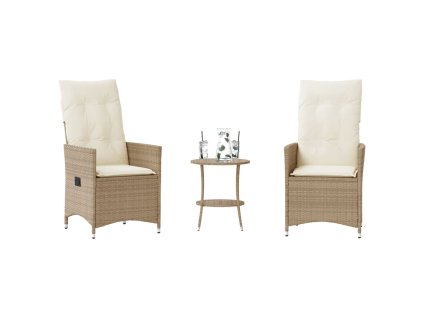 vidaXL 3dílný bistro set s poduškami béžový polyratan