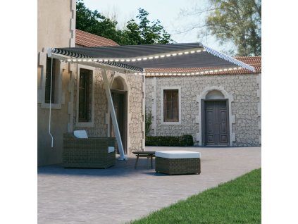 vidaXL Ručně zatahovací markýza s LED světlem 450 x 300 cm modrobílá