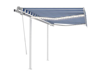 vidaXL Ručně zatahovací markýza s LED světlem 3 x 2,5 m modrobílá